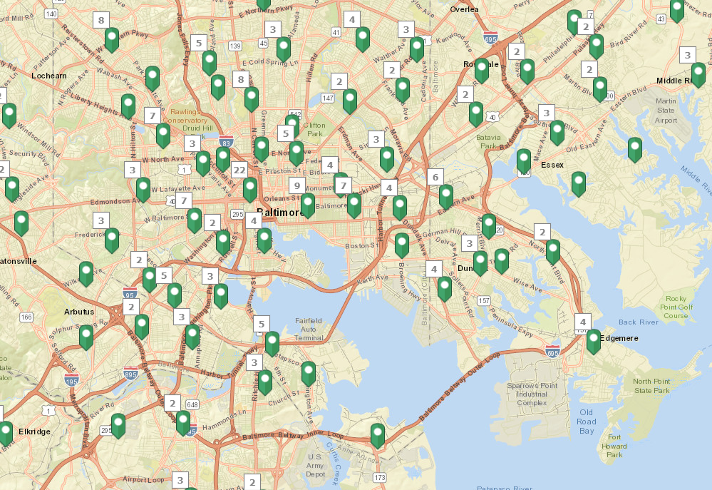Convenience store locations are used to predict areas of prevalent litter A map of convenience store locations